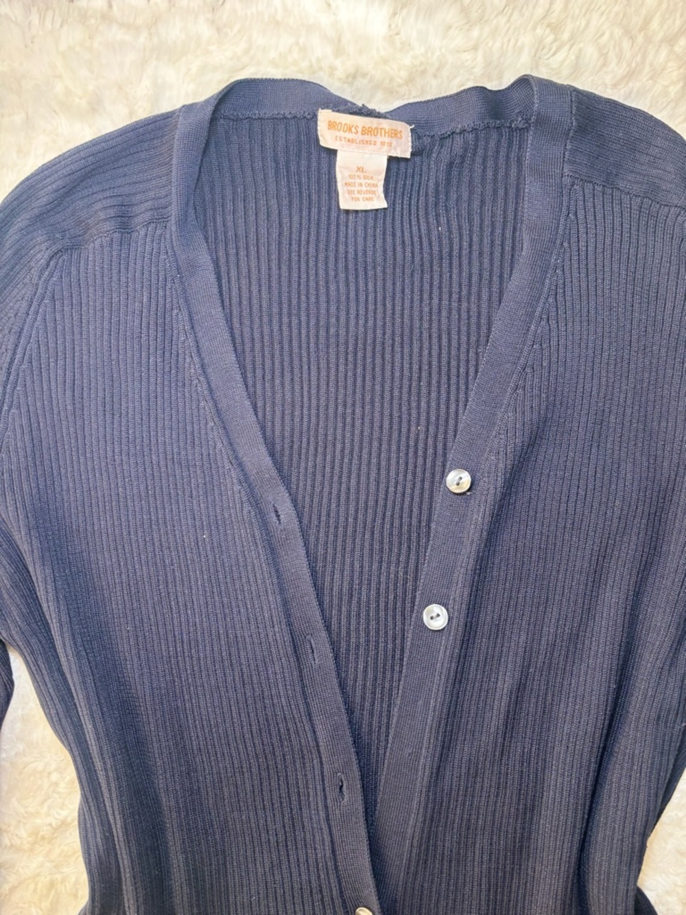 Brooks Brothers Navy Ribbed Button-Front Cardigan - Picture 2 of 2
